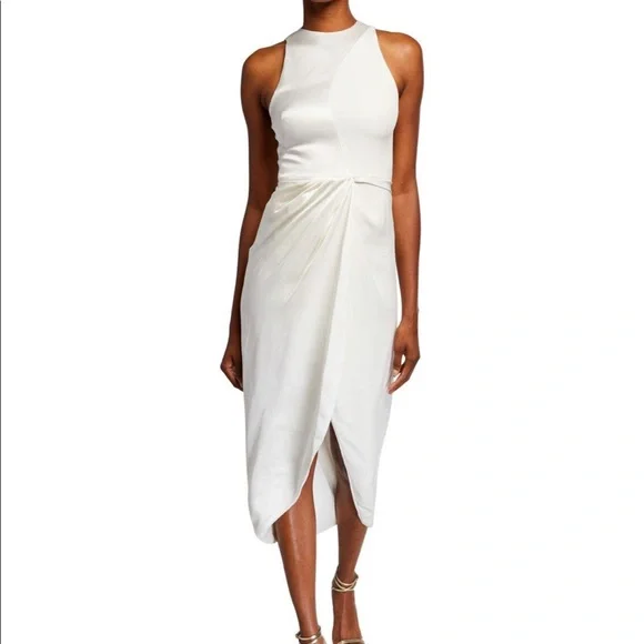 Brandon Maxwell High-Neck Wrapped Skirt, Ivory, Women's, 2